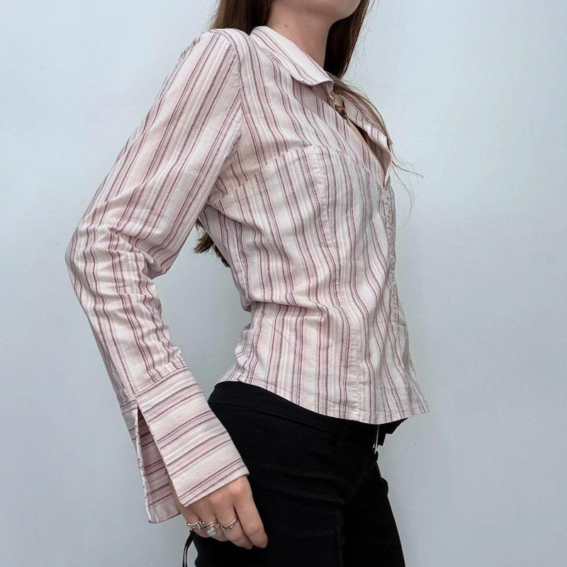 pink hook and eye pinstripe shirt