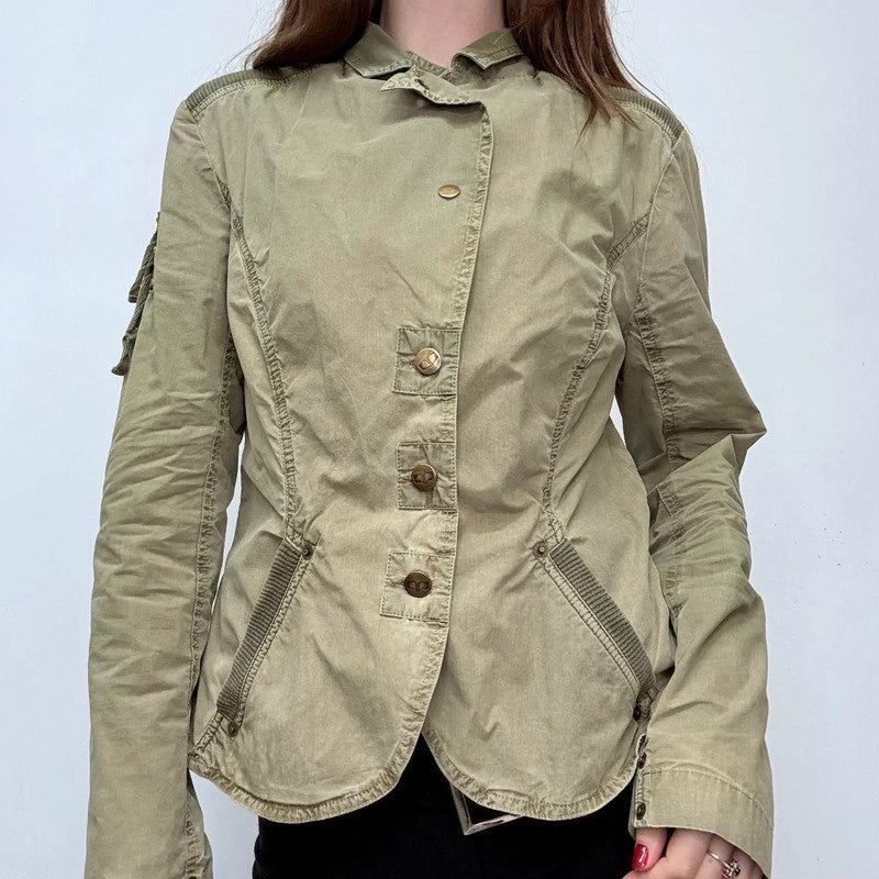 khaki flared utility popper jacket