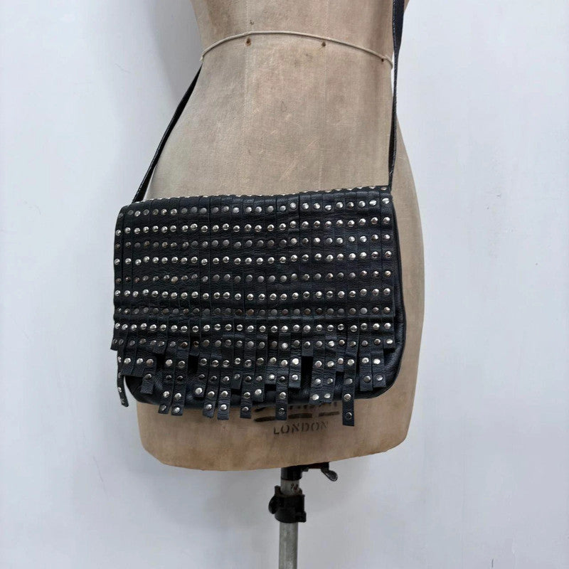 black leather studded grunge bag