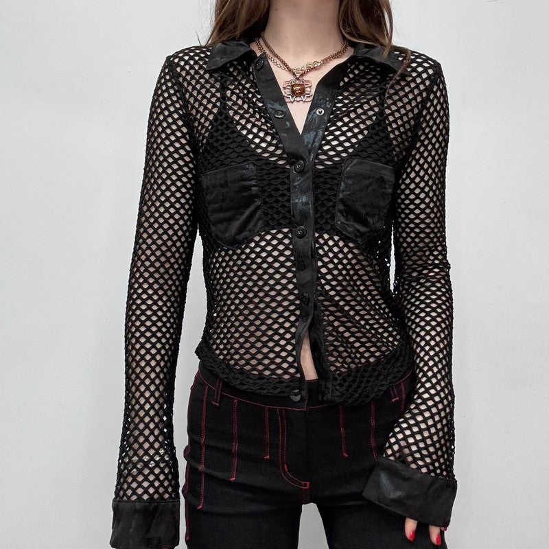 sheer fishnet mesh grunge shirt