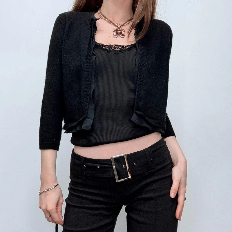 black cropped wool cardigan