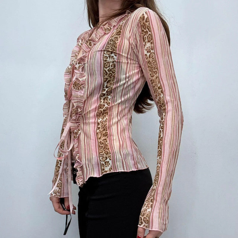 pinstripe sheer bow y2k shirt
