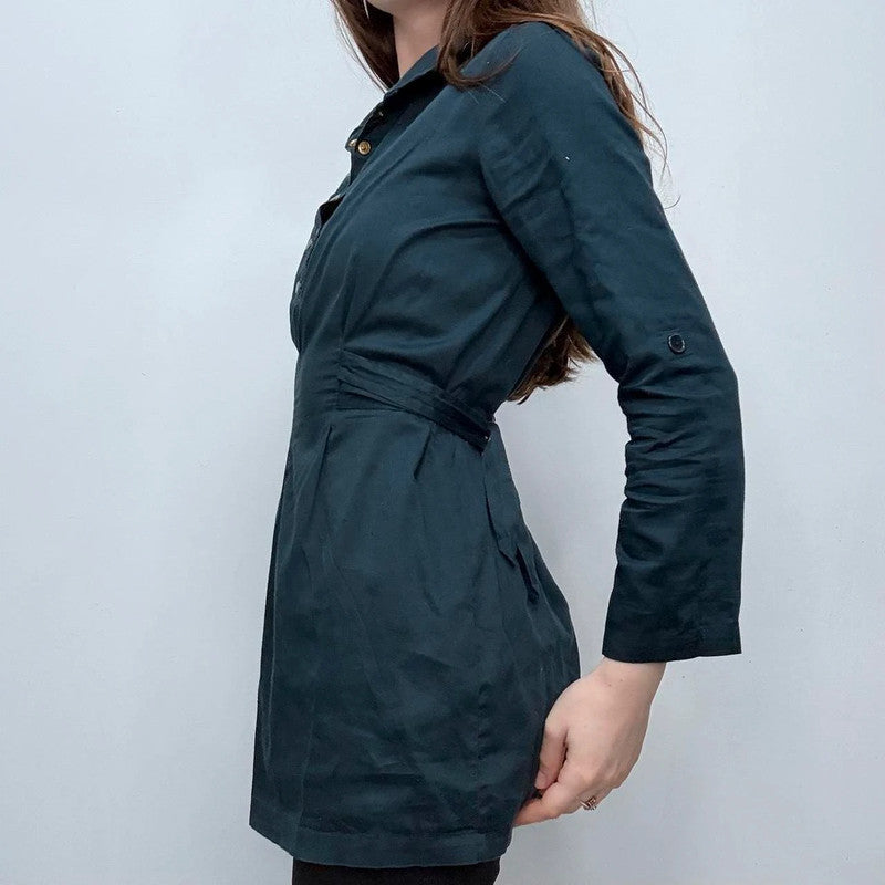 Navy flared studded shirt