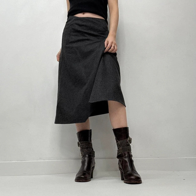 grey wool asymmetric midi skirt