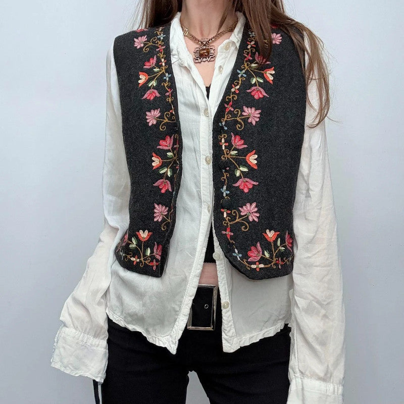 floral embroidered boho waistcoat
