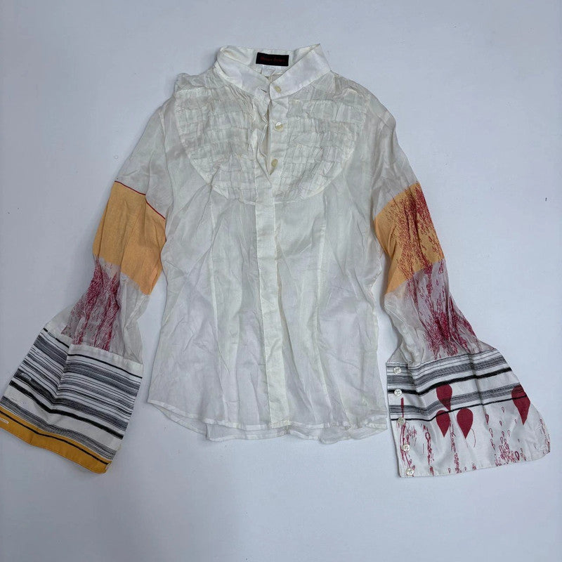 cream ruffle printed sheer shirt