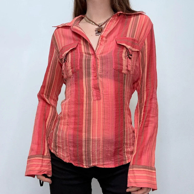 pinstripe sheer flared cargo shirt