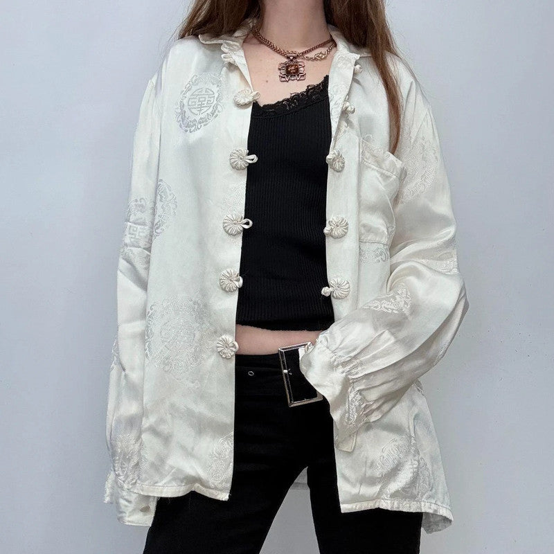 cream silk flared oversized floaty shirt