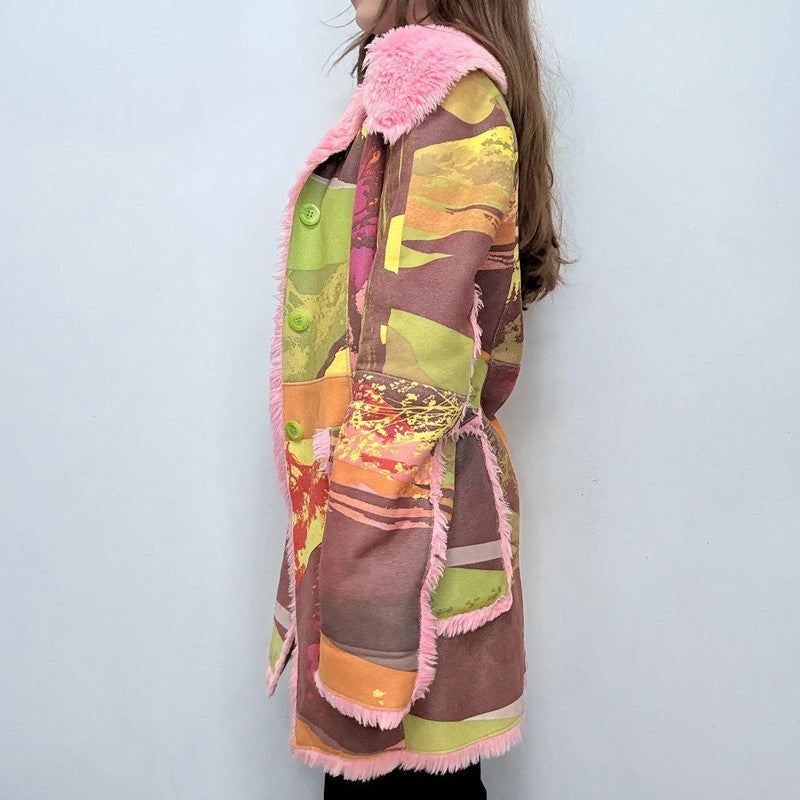 pink graphic Custo Barcelona patchwork coat