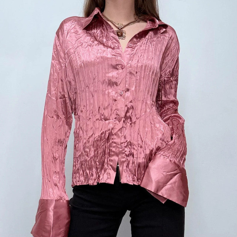 pink crinkle flared shirt