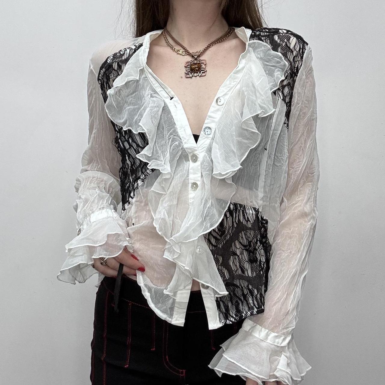 Sheer crinkle ruffle flared shirt