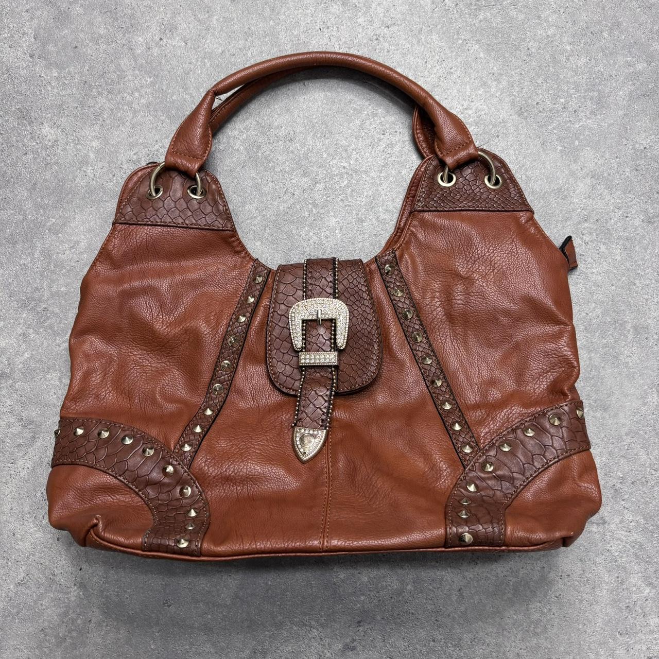 Tan studded western shoulder bag