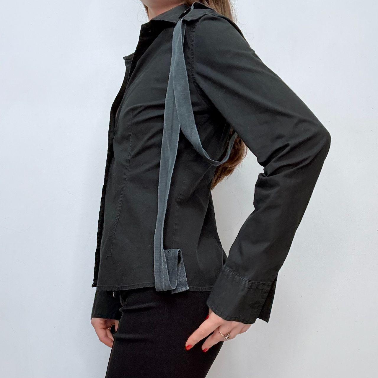 Black fitted utility strap cargo shirt