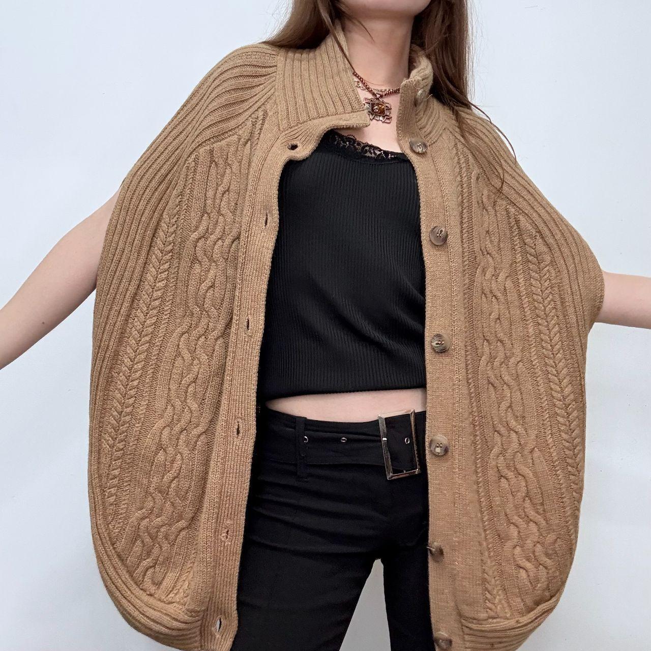 Tan cable knit cape cardigan