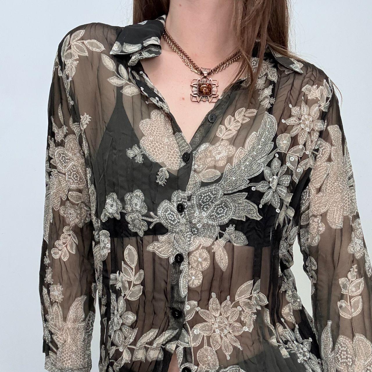 Sheer crinkle floral paisley shirt