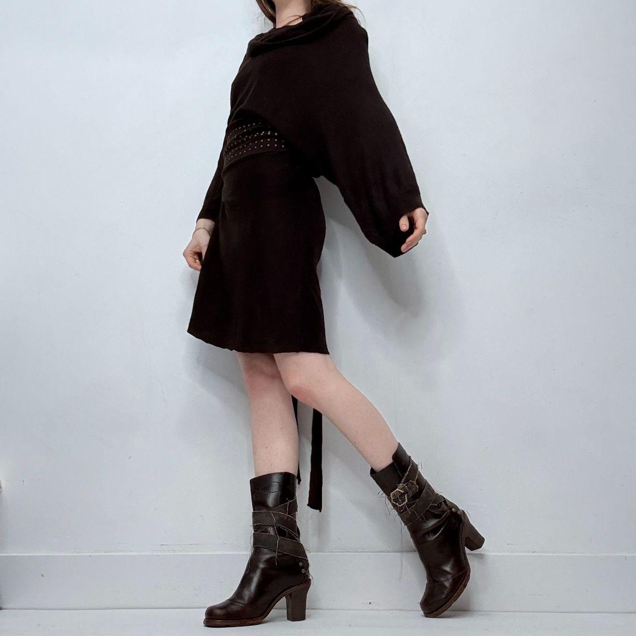 Brown studded flared slouchy dress