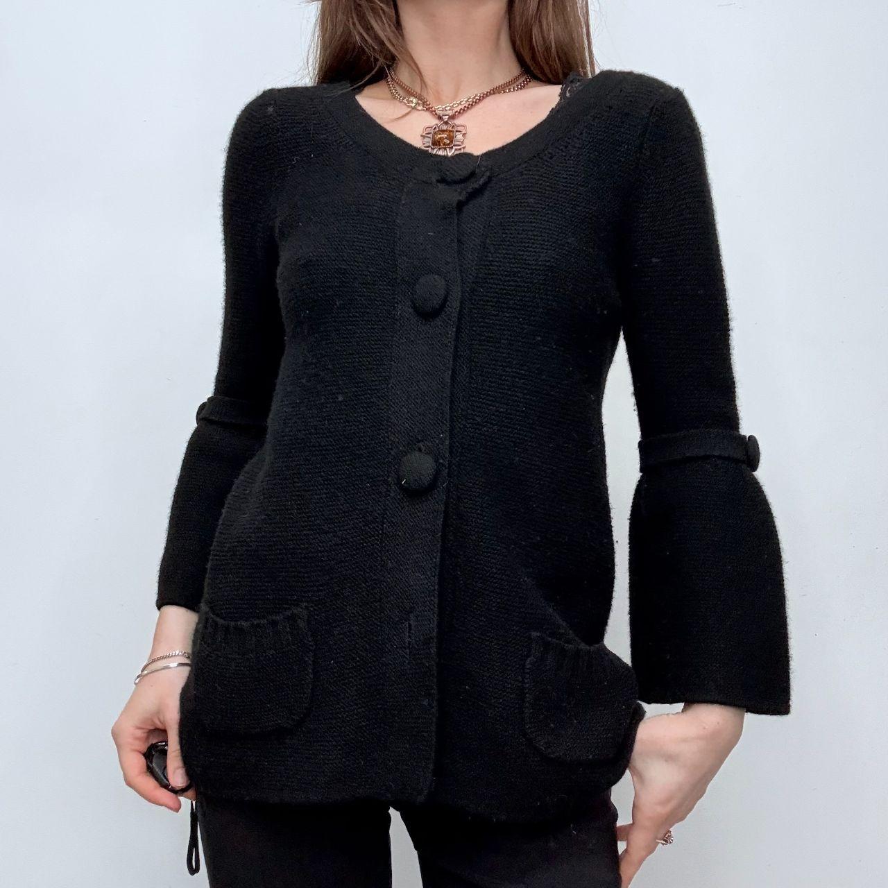 Black knitted flared button cardigan
