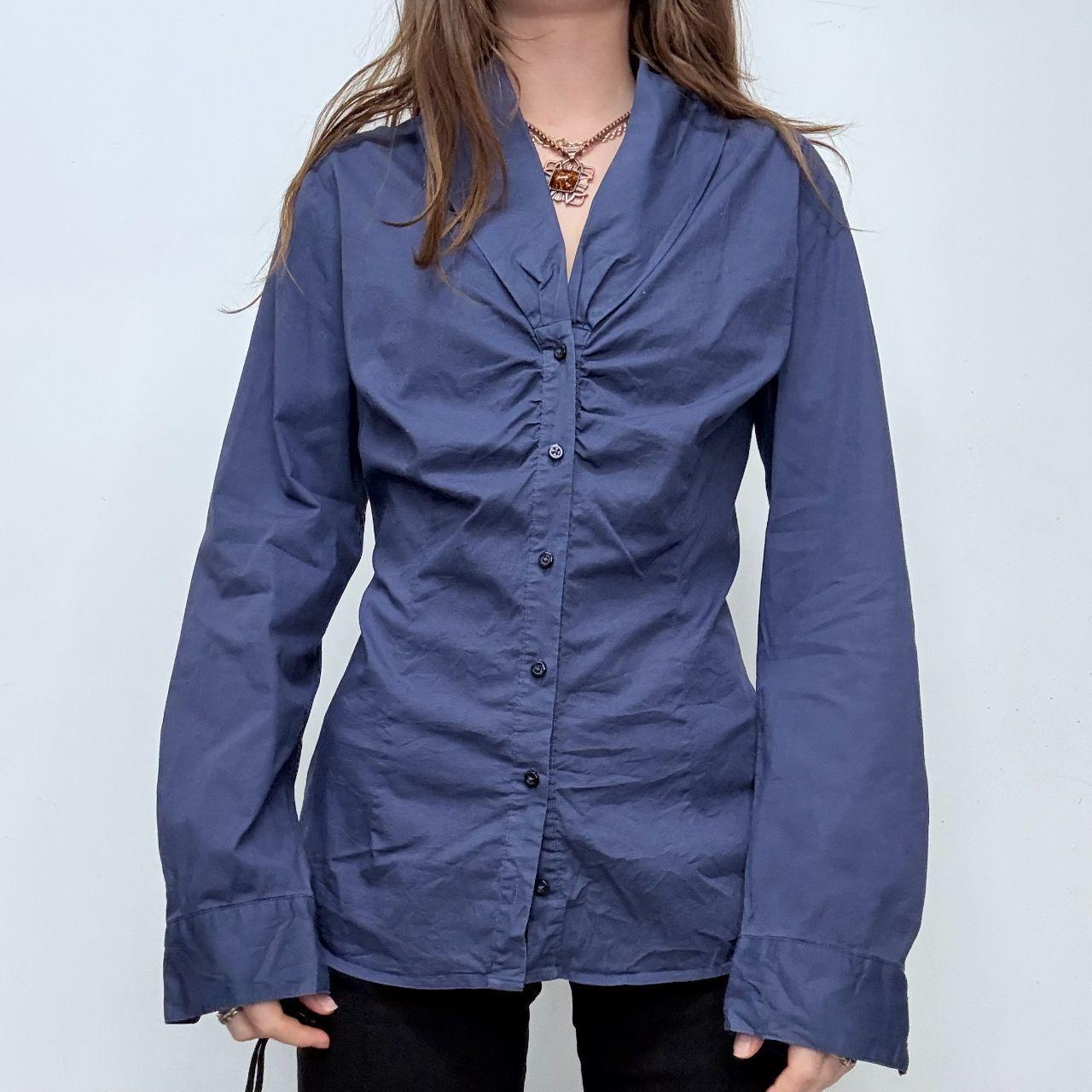 Blue gathered flared shirt
