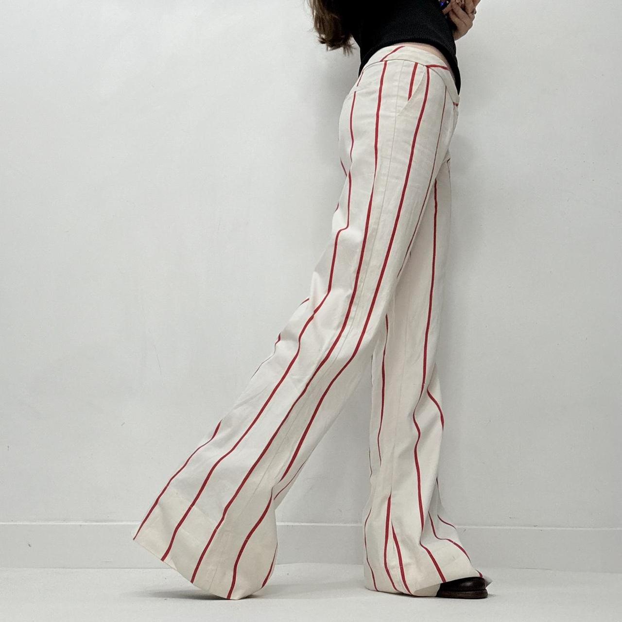 White wide leg pinstripe trousers