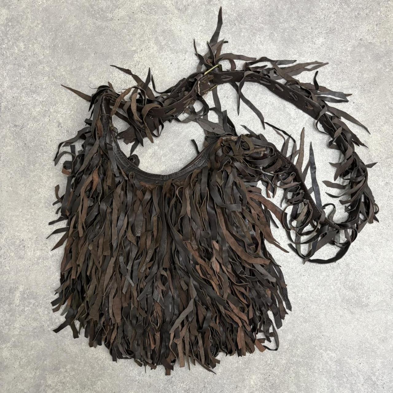 Brown leather tassel fringe bag