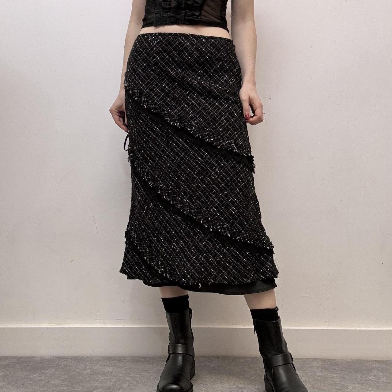 Black distressed tartan skirt