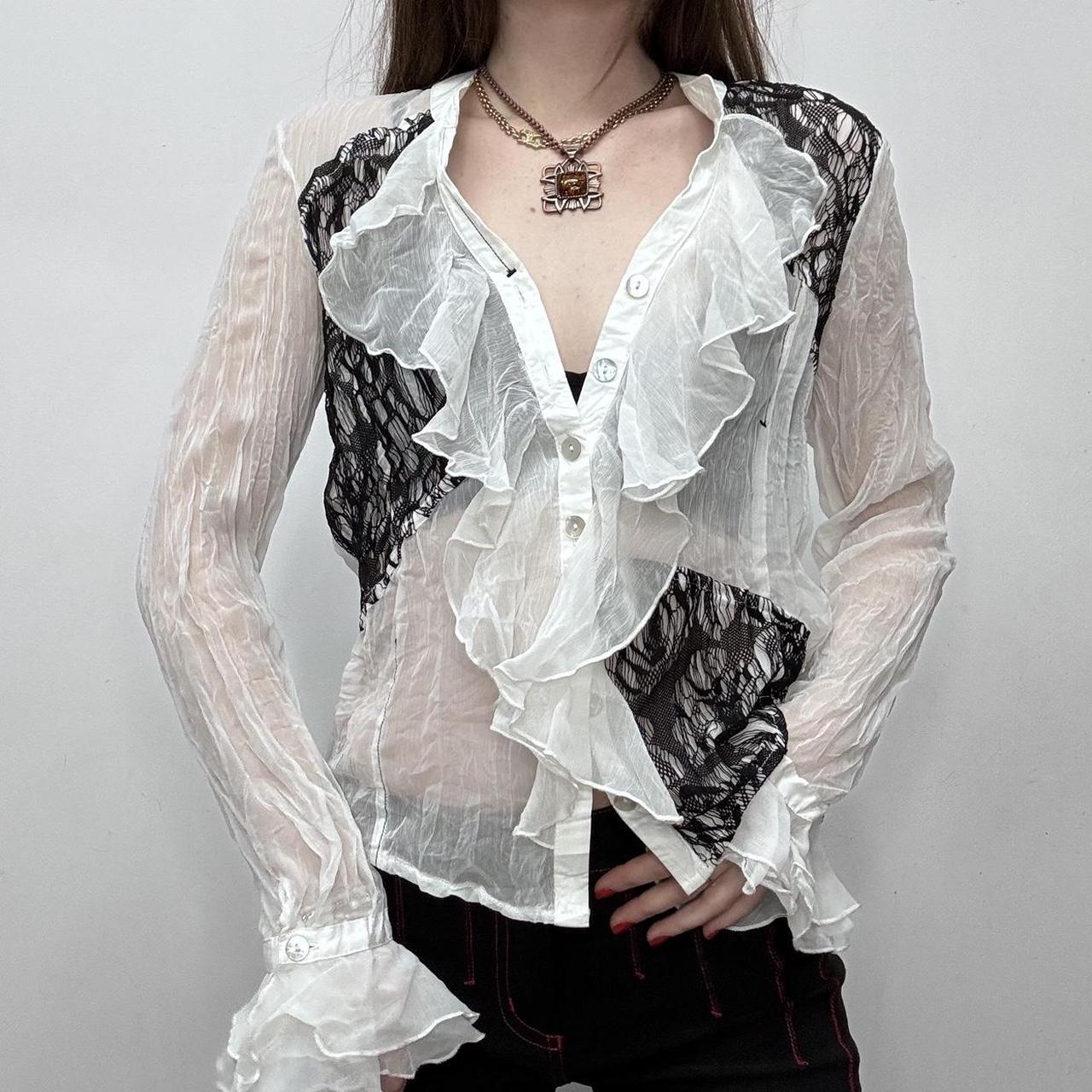 Sheer crinkle ruffle flared shirt