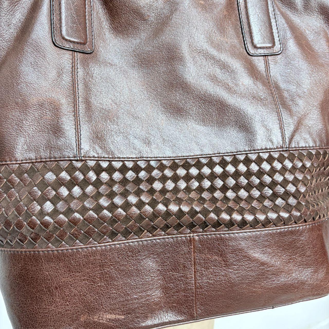 Brown leather woven bag