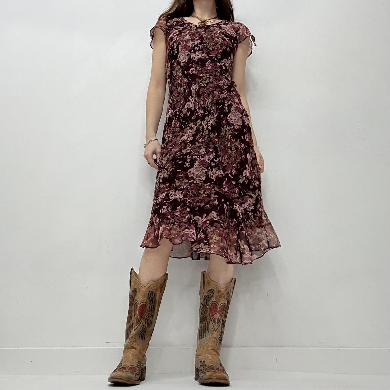 Floral bias cut flutter midi dress