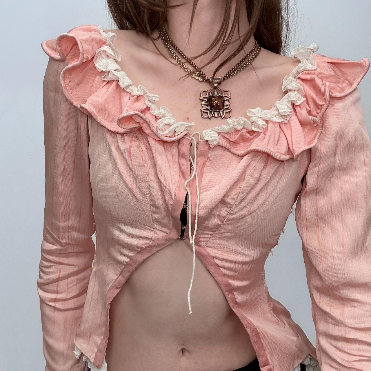 Antique pink ruffle flared shirt