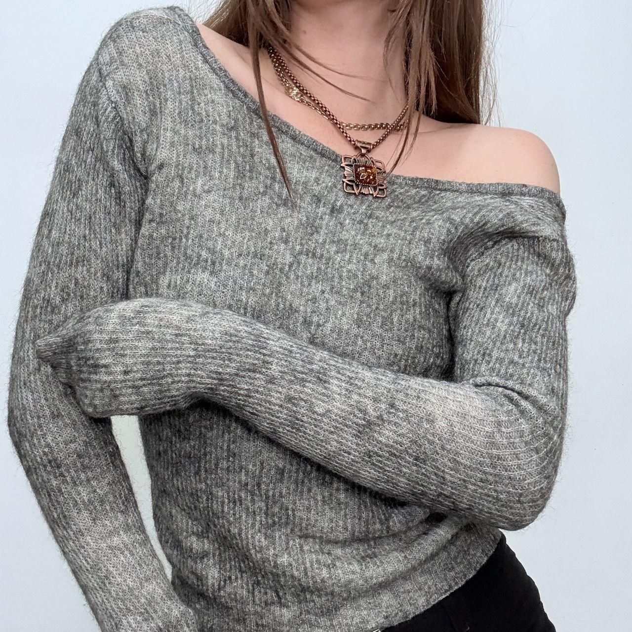 Grey ribbed wool knit jumper