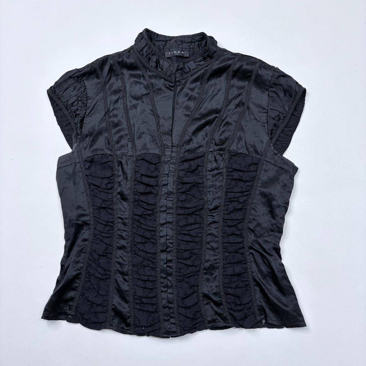 Black silk lace gathered corset shirt
