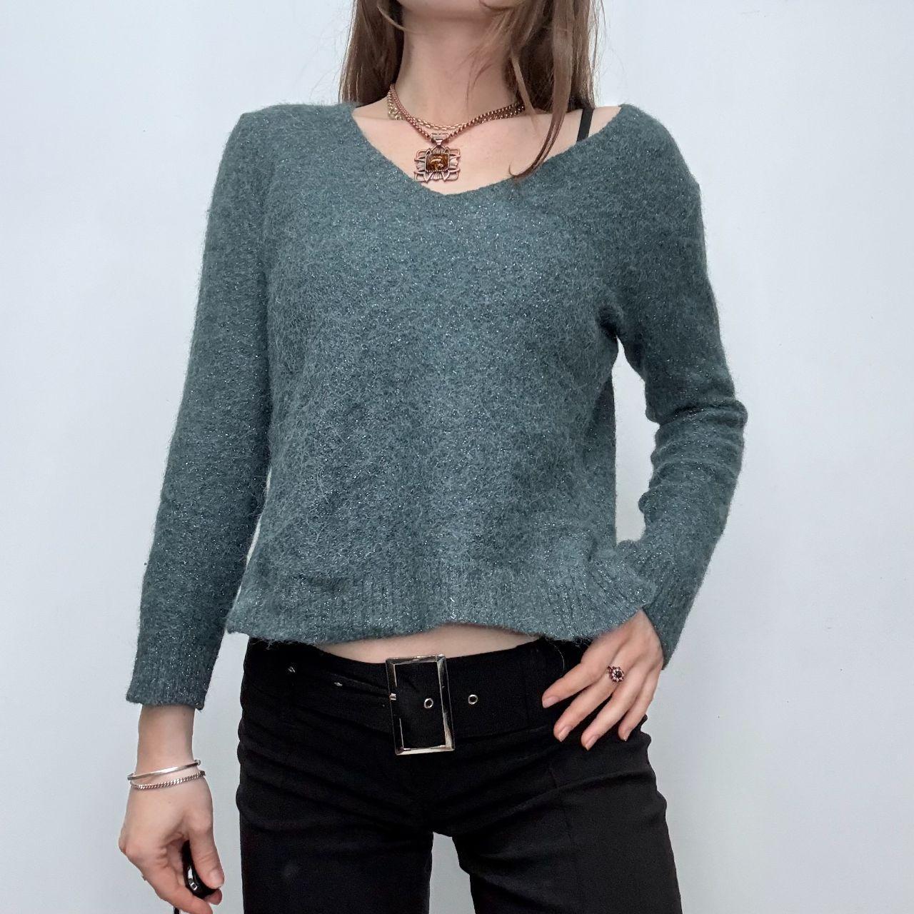 Sparkly slash neck mohair knit jumper