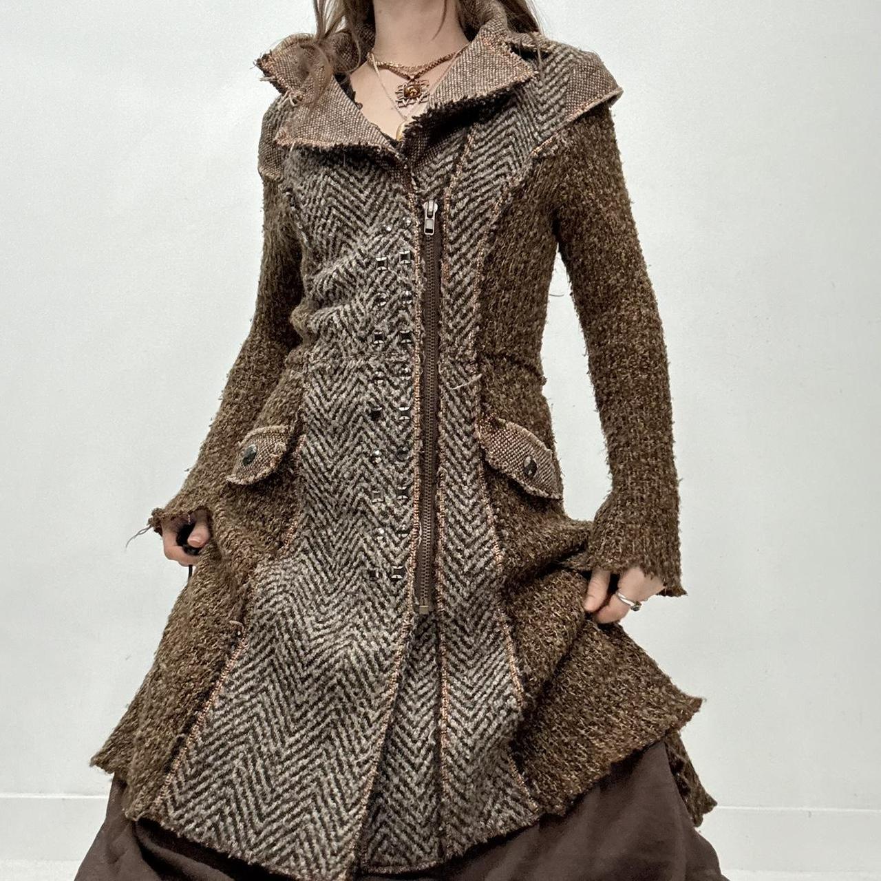 Brown knitted grunge tweed trench
