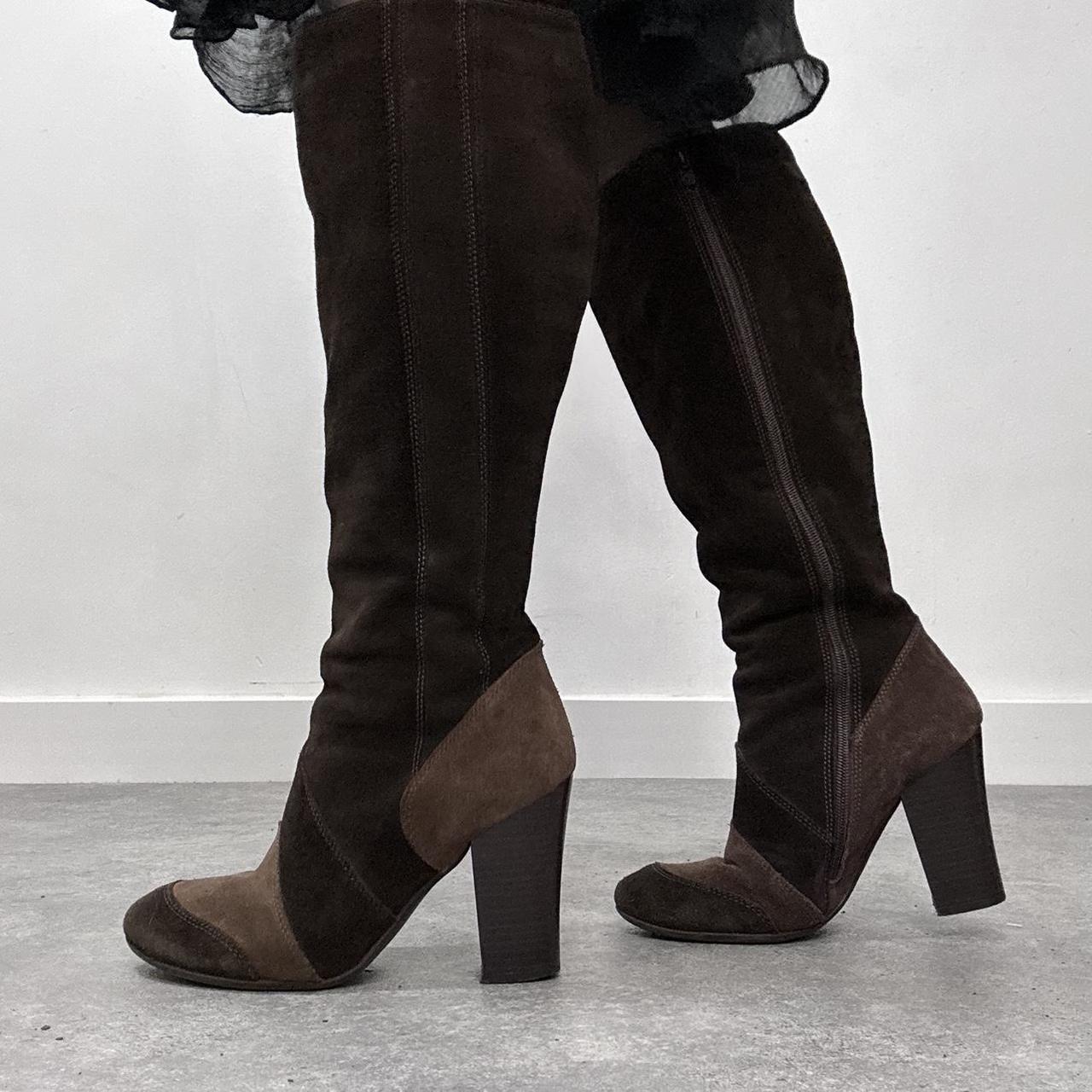 Brown suede knee high boots