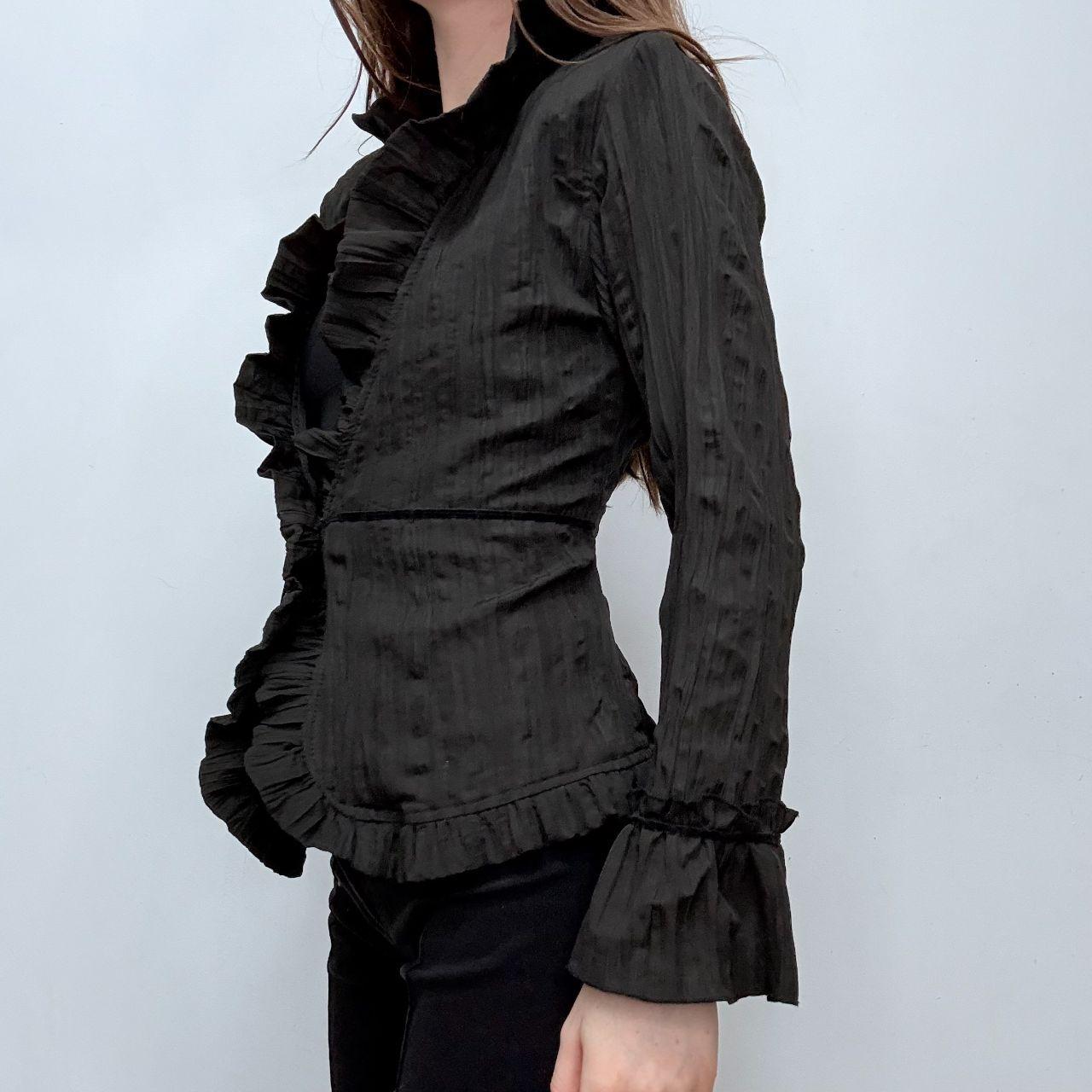 Black crinkle flared ruffle shirt