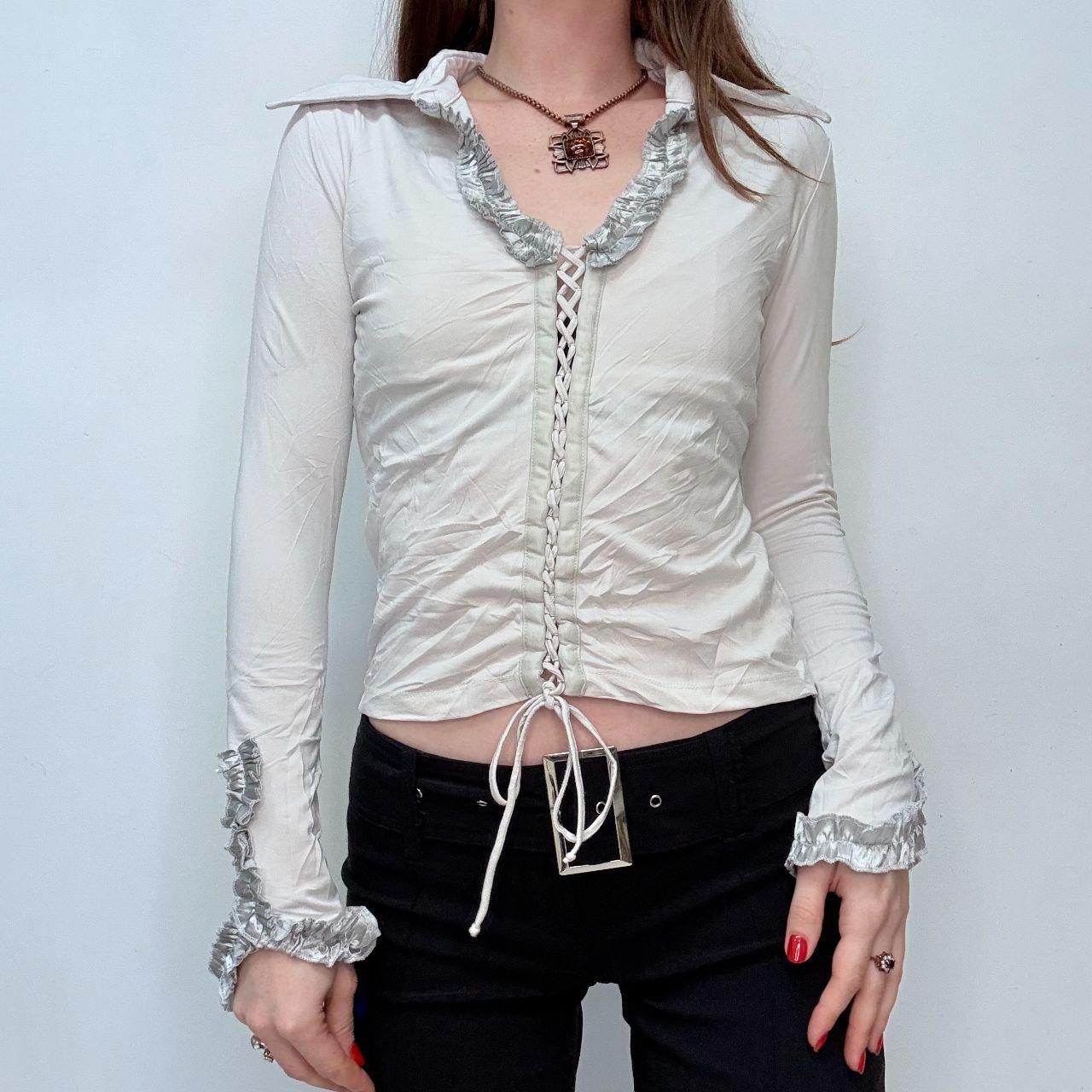 White lace up corset crinkle shirt
