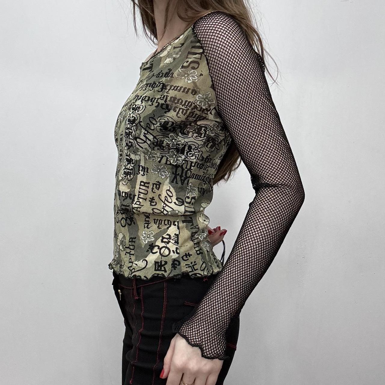 Y2k sheer graphic printed fishnet top