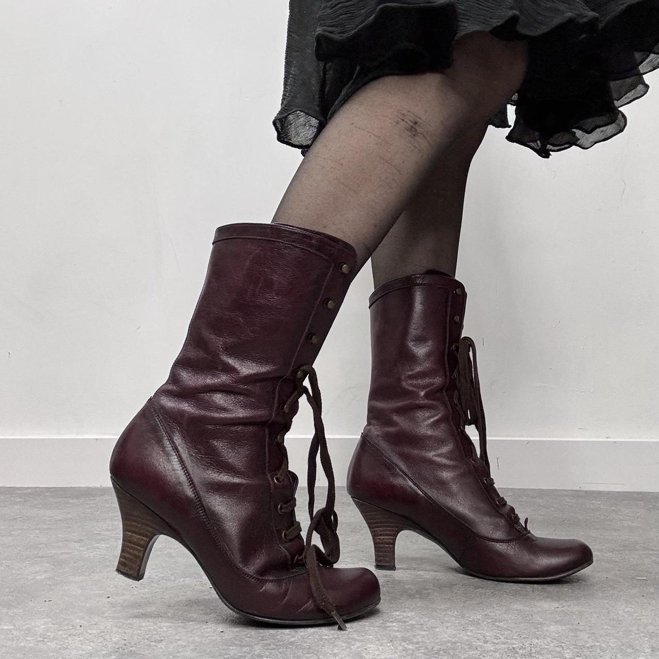Burgandy leather lace up gothic boots