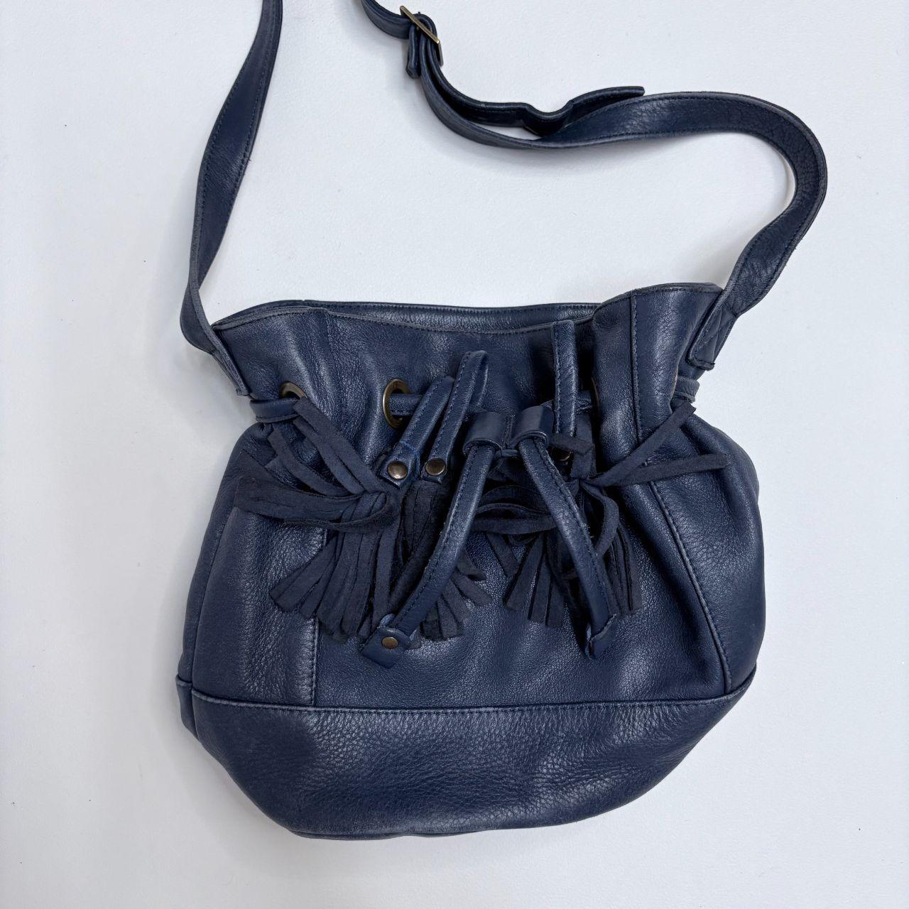 Navy blue tassle bucket bag