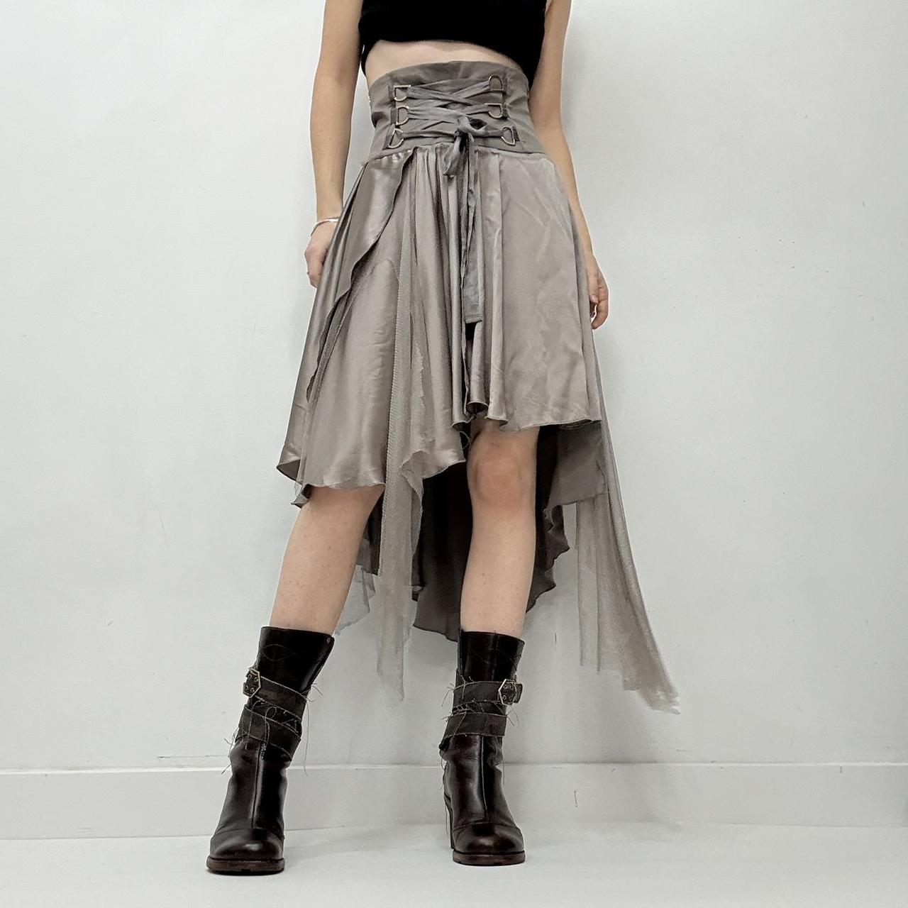Floaty silk corset asymmetric skirt