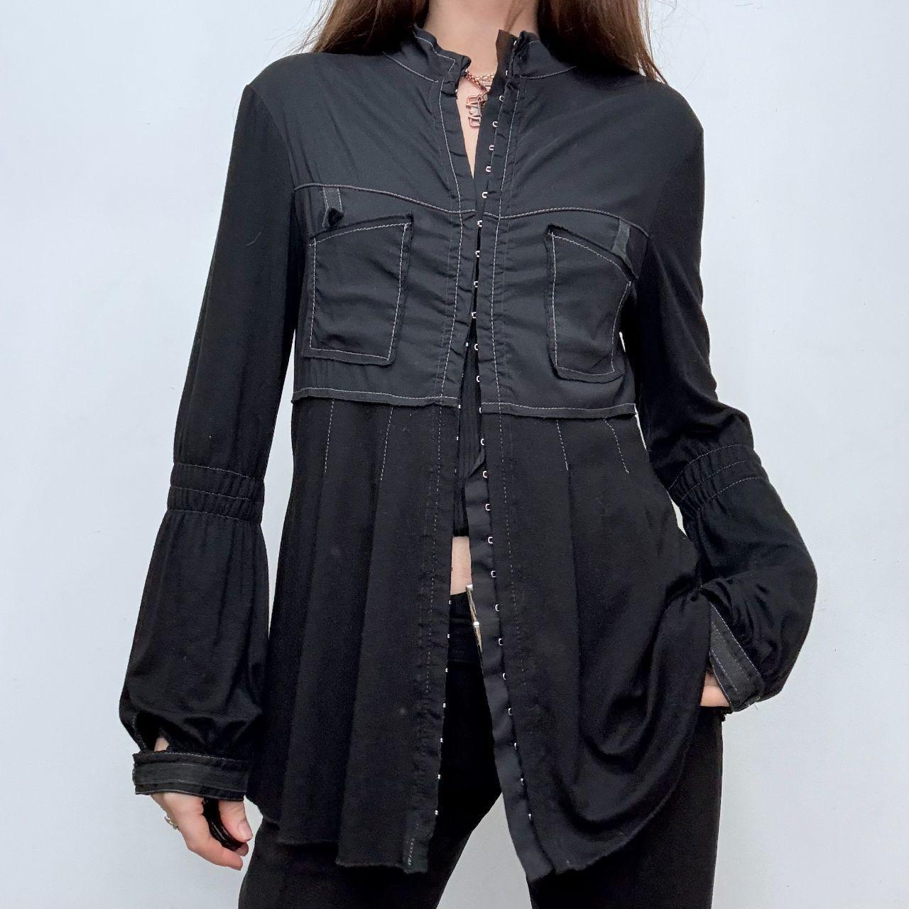 Flared hook and eye shirt