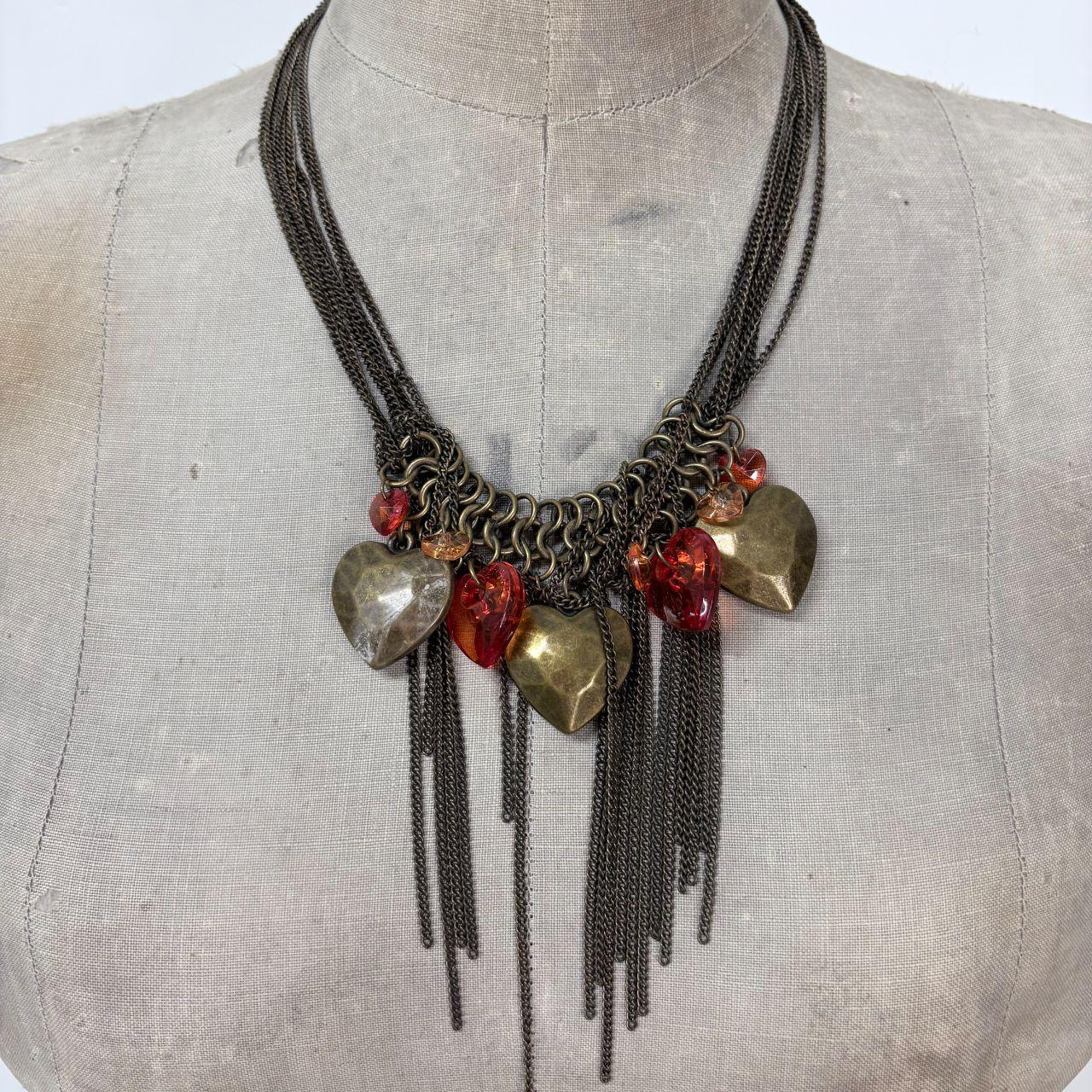 Layered chain heart charm necklace