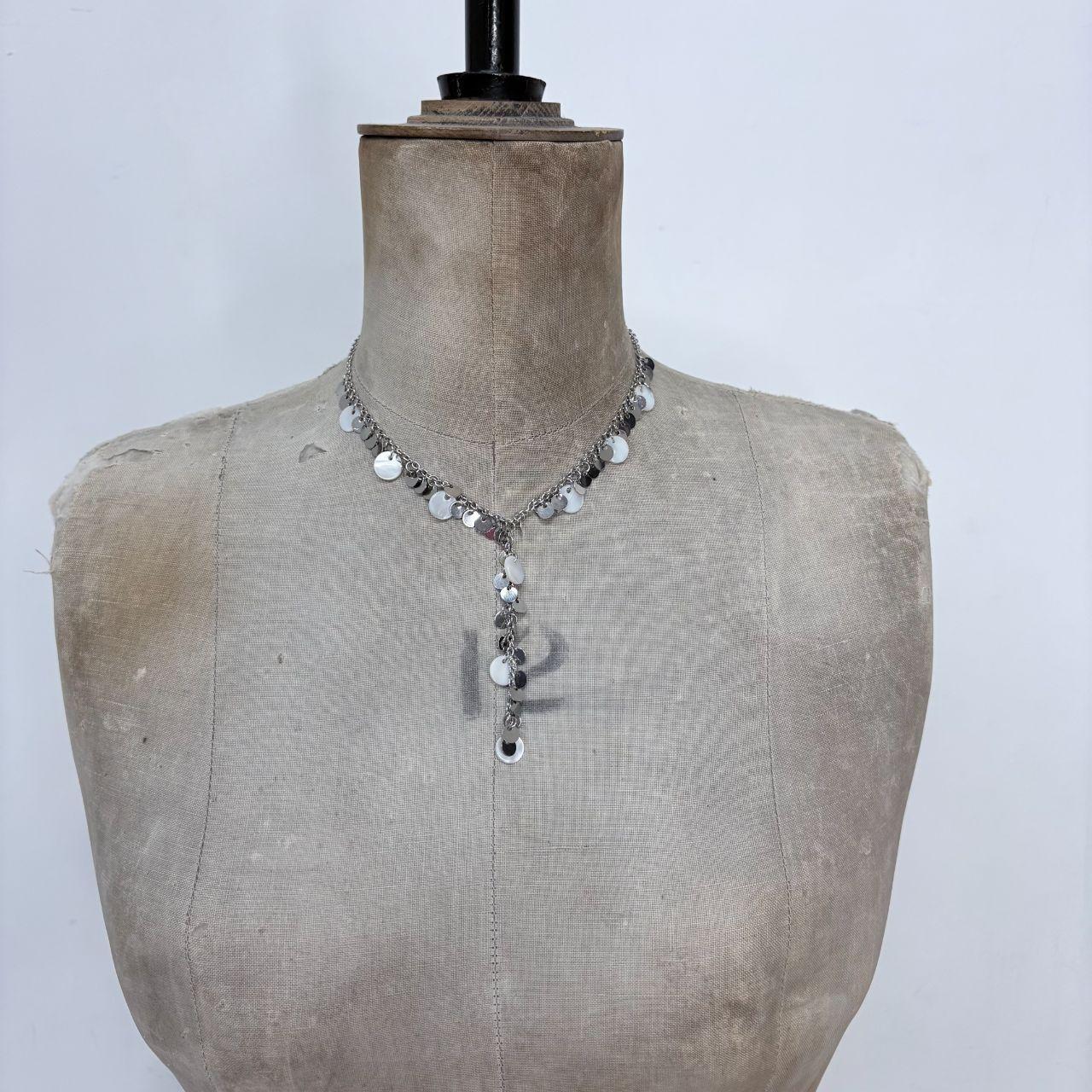 Silver coin draped chain necklace