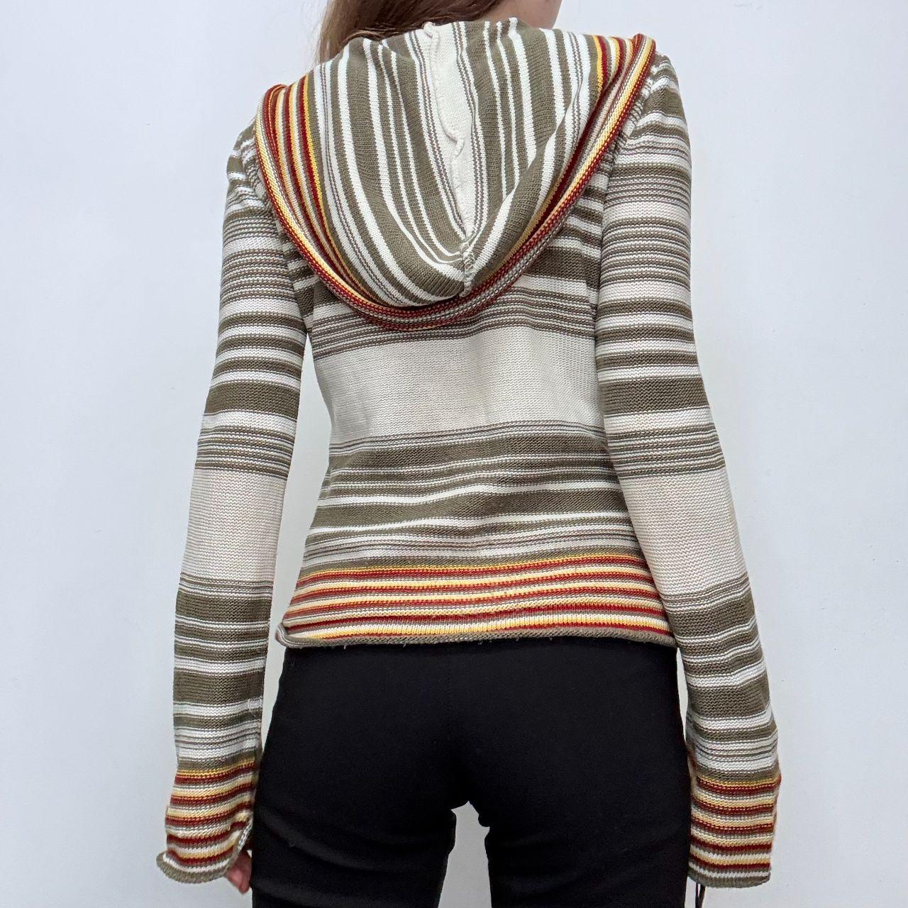 Flared pinstripe khaki cardigan