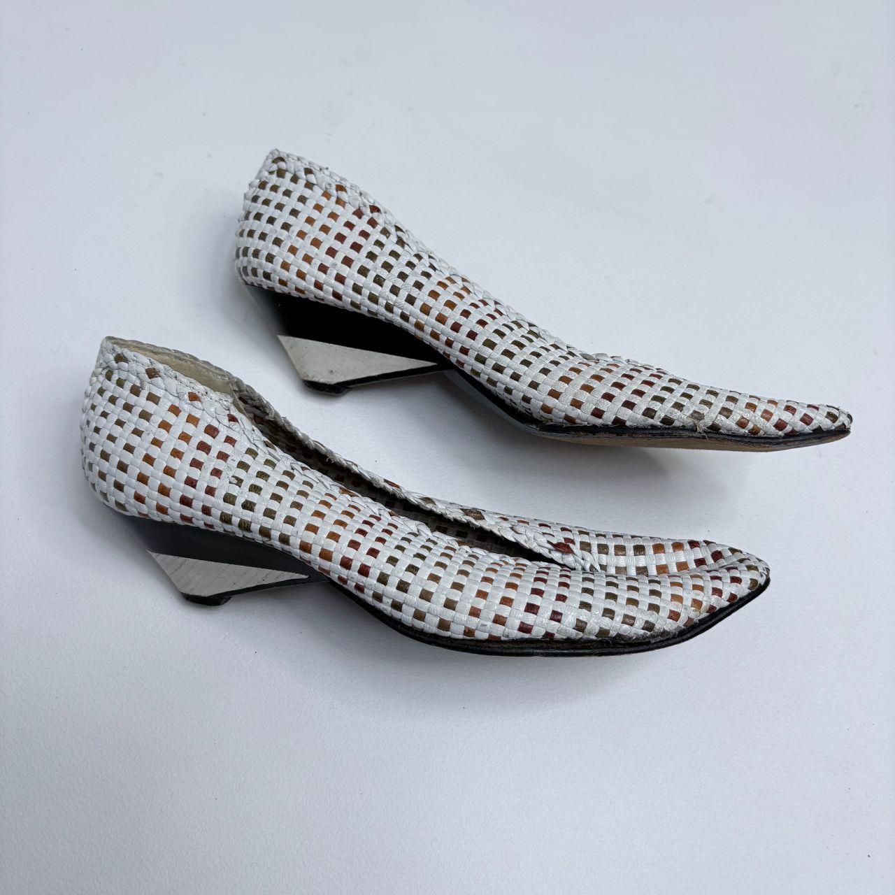 Woven white leather ballet pumps