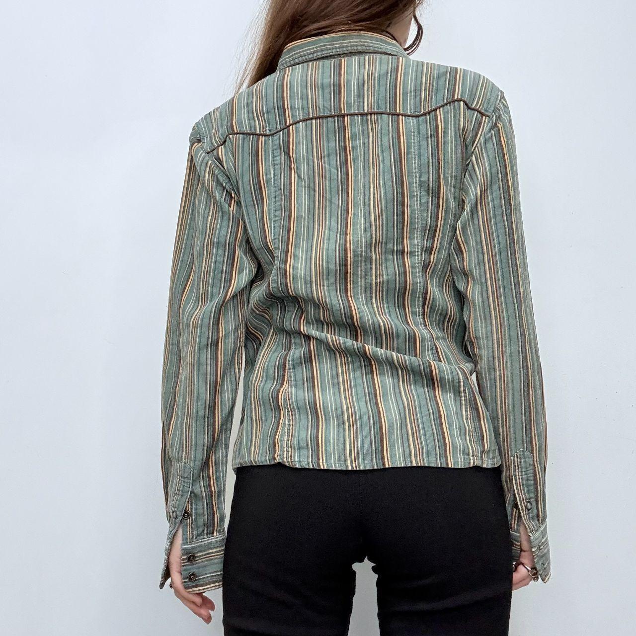 Pinstripe khaki flared shirt