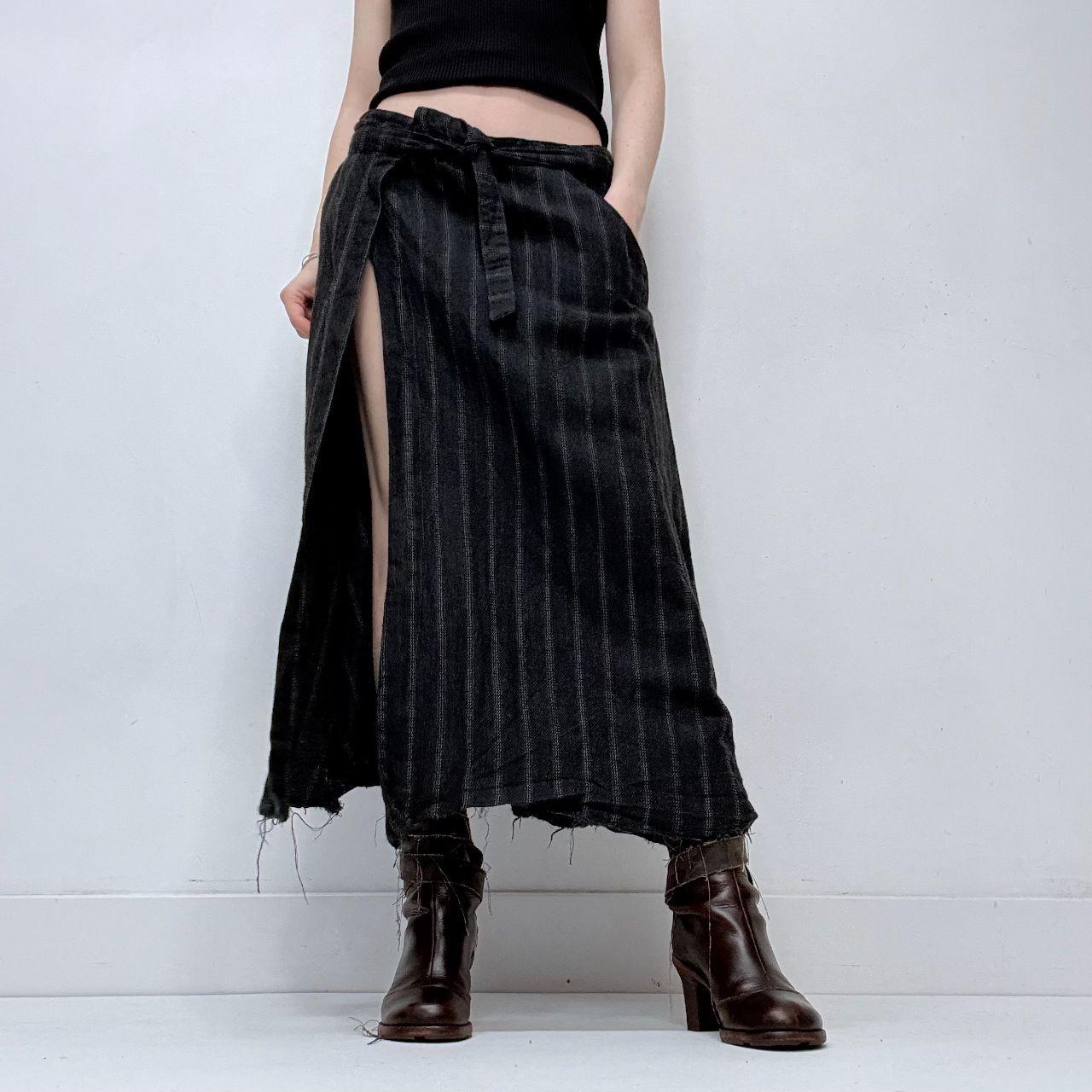 Grey pinstripe slit wrap skirt