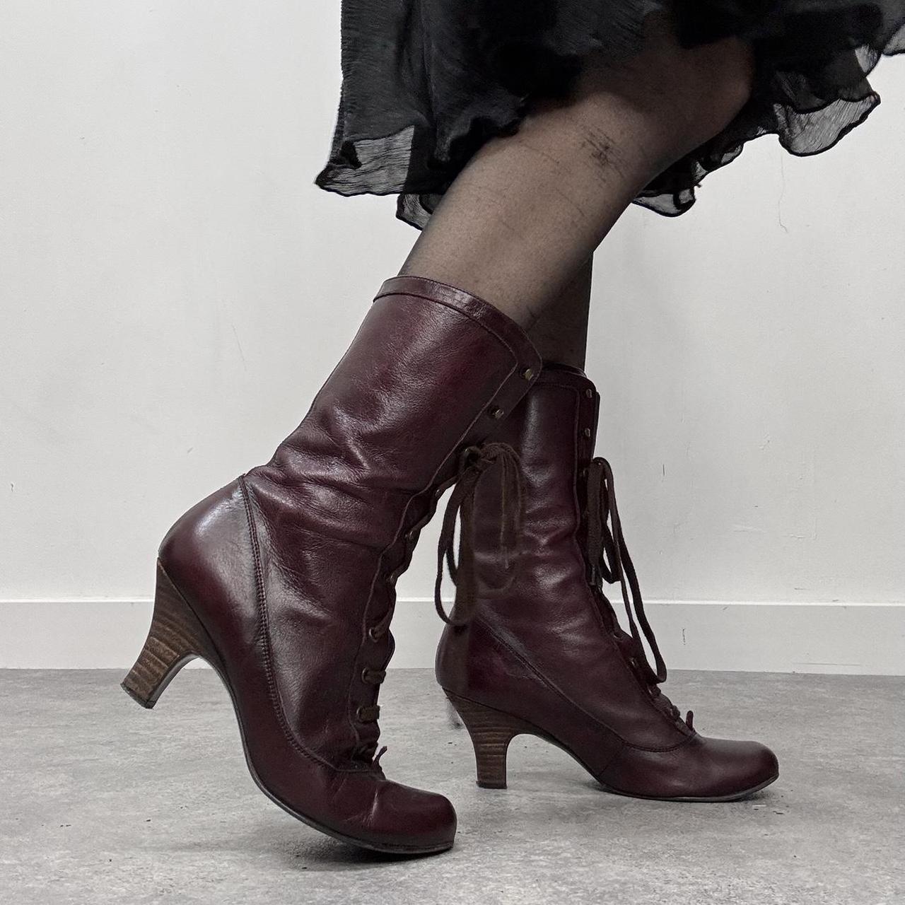 Burgandy leather lace up gothic boots