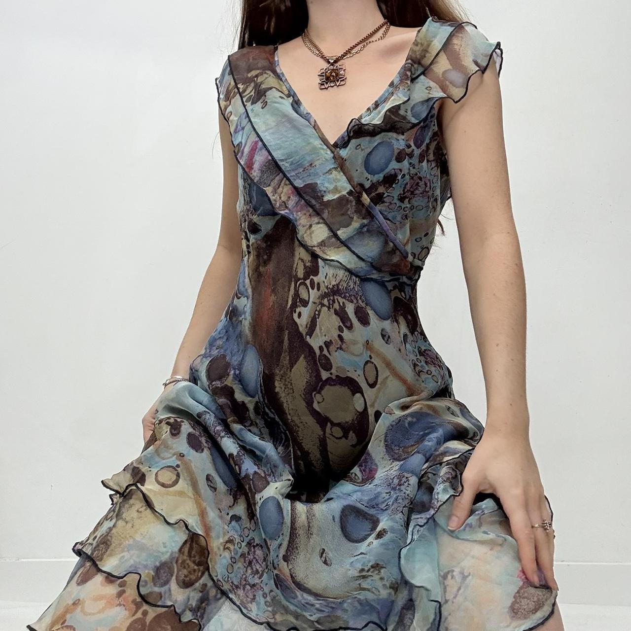 Silk sheer layered bias cut midi dress