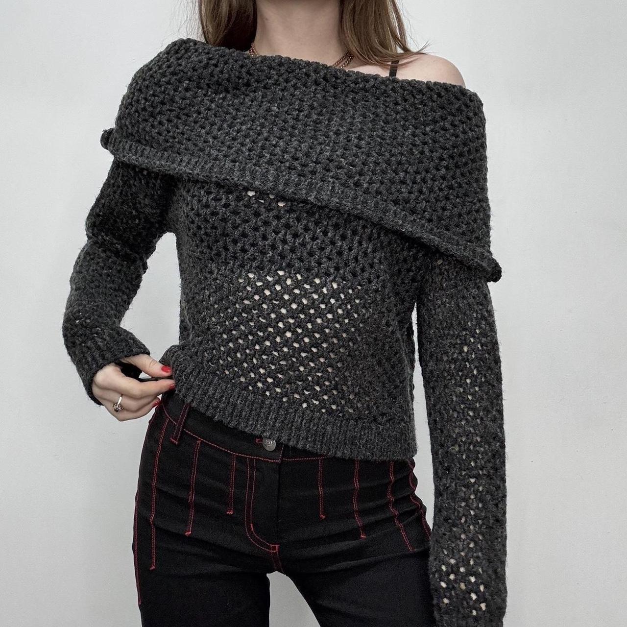 Chunky sheer knit fold over jumper